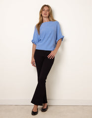 Knitted Frill Sleeve Batwing Jumper