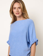 Knitted Frill Sleeve Batwing Jumper