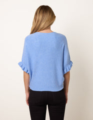 Knitted Frill Sleeve Batwing Jumper