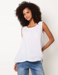 Jersey Back Linen Woven Front Sleeveless Top