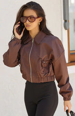 Bobbi Chocolate Collar Bomber Jacket
