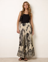 Extra Wide Leg Trousers With Paisley Floral Block Print
