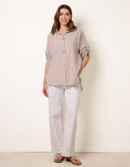 Gold Shell Button Front Stripe Shirt