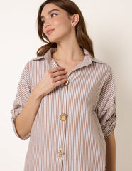 Gold Shell Button Front Stripe Shirt