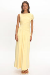 Adiel Ruched Asymmetric Waist Maxi Dress Butter