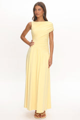 Adiel Ruched Asymmetric Waist Maxi Dress Butter