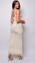 Greece Beige Crochet Maxi Dress