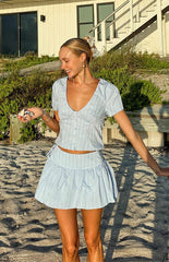 Della Blue Stripe Button Front Top