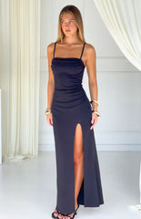 Gracy Black Crepe Formal Maxi Dress