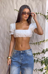 Hart White Broderie Trim Crop Top