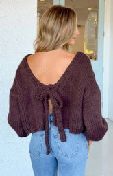 Holiday Chocolate Brown Tie Up Knit Cardigan