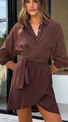 Zaida Shirt Mini Dress - Chocolate