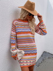 Smaibulun | Zig Zag Crochet Knit Dress - Orange