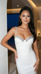 Selvara Crystal Bandage Midi Dress - Off White