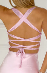 Jazzy Pink Contrast Rhinestone Satin Maxi Dress