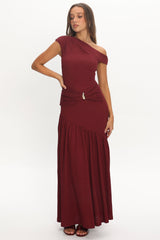 Bellarose Asymmetric Neckline Maxi Dress Wine
