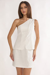 Alessora Button Trim Mini Skirt White