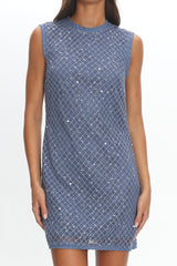 Alvena Crochet Lace Shift Dress Sequin Light Blue
