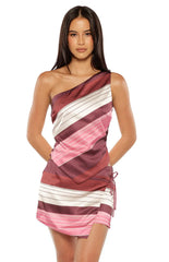Kendall Pink Stripe Asymmetric Satin Top