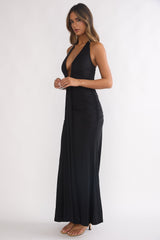 Brienna Halter Ruched Maxi Dress Black
