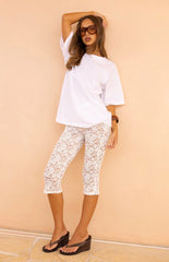 Lydia White Lace Mid Rise Capri Pants - PRE ORDER