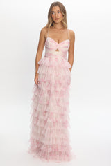 Cambridge Layered Frill Maxi Dress Floral Pink