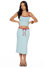 Myles Blue Tie Waist Jersey Midi Skirt