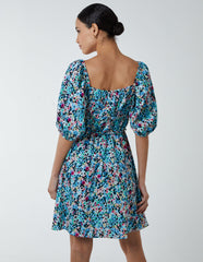 Square Neck Milkmaid Puff Sleeve Mini Dress