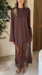 Kailey Lace Maxi Dress - Brown