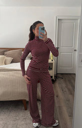 Pippen Burgundy Stripe Foldover Wide Leg Pants