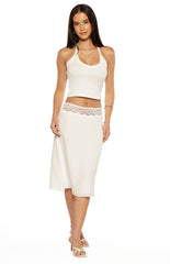 Reighn White Lace Detail Midi Skirt