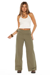 Rewind Green Buckle Detail Straight Leg Pants