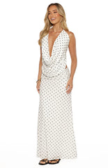 Rozie White Polka Dot Mesh Maxi Skirt