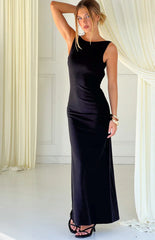 Ruby Black Chain Detail Crepe Maxi Dress