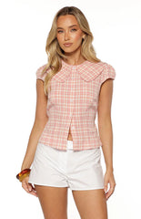 Rumi Pink Plaid Peter Pan Collar Top