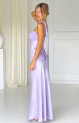 Ruthie Lilac Floral Satin Scarf Maxi Dress