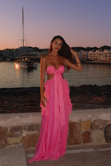 Santiago Cut-Out Ruffle Maxi Dress Fuchsia