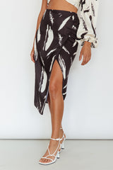 Amina Split Midi Skirt Printed Black