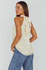 Calisto Sleeveless Tied Neck Top Geometric Yellow