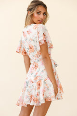 Cami Angel Sleeve Faux Wrap Dress Rose Print Pink