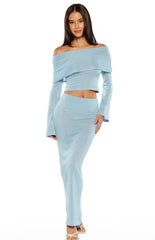 Simona Blue Long Sleeve Off Shoulder Knit Top