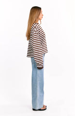 So Breezy Chocolate Stripe Long Sleeve Top