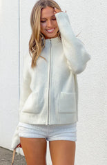 Tiff Cream Funnel Neck Zip Front Oversized Sweater