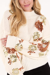 Sequin Flower Cropped Jumper
