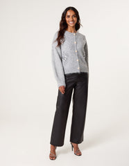 Diamante Sequin Brochure Button Front Cardigan