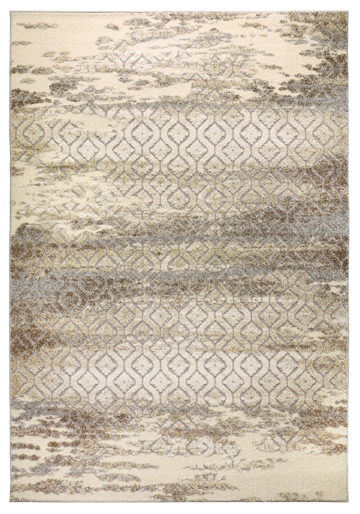 Allure 7 Rug overall view traditional trellis pattern worn light grey cream brown texture