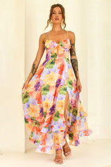 Azure Bloom Chiffon Maxi Dress - Orange Multi
