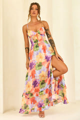 Azure Bloom Chiffon Maxi Dress - Orange Multi