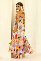 Azure Bloom Chiffon Maxi Dress - Orange Multi