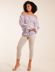 Butterfly Floral Print Gypsy Chiffon Blouse